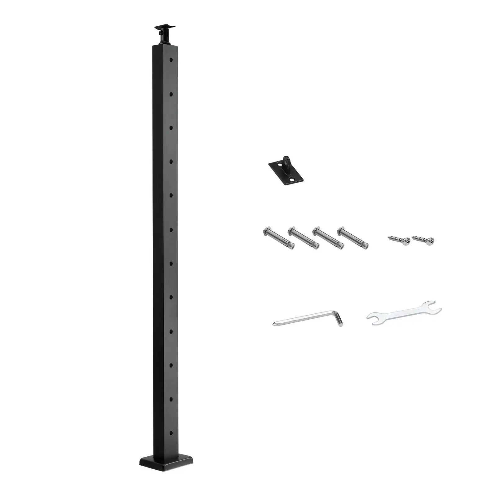 Cable Railing Post, Level Deck Stair Posts, Stainless Steel+Powder Coated Construction, Pre-Drilled Pickets with Mounting Bracket Stair Railing Kit, Horizontal Hole Railing Post