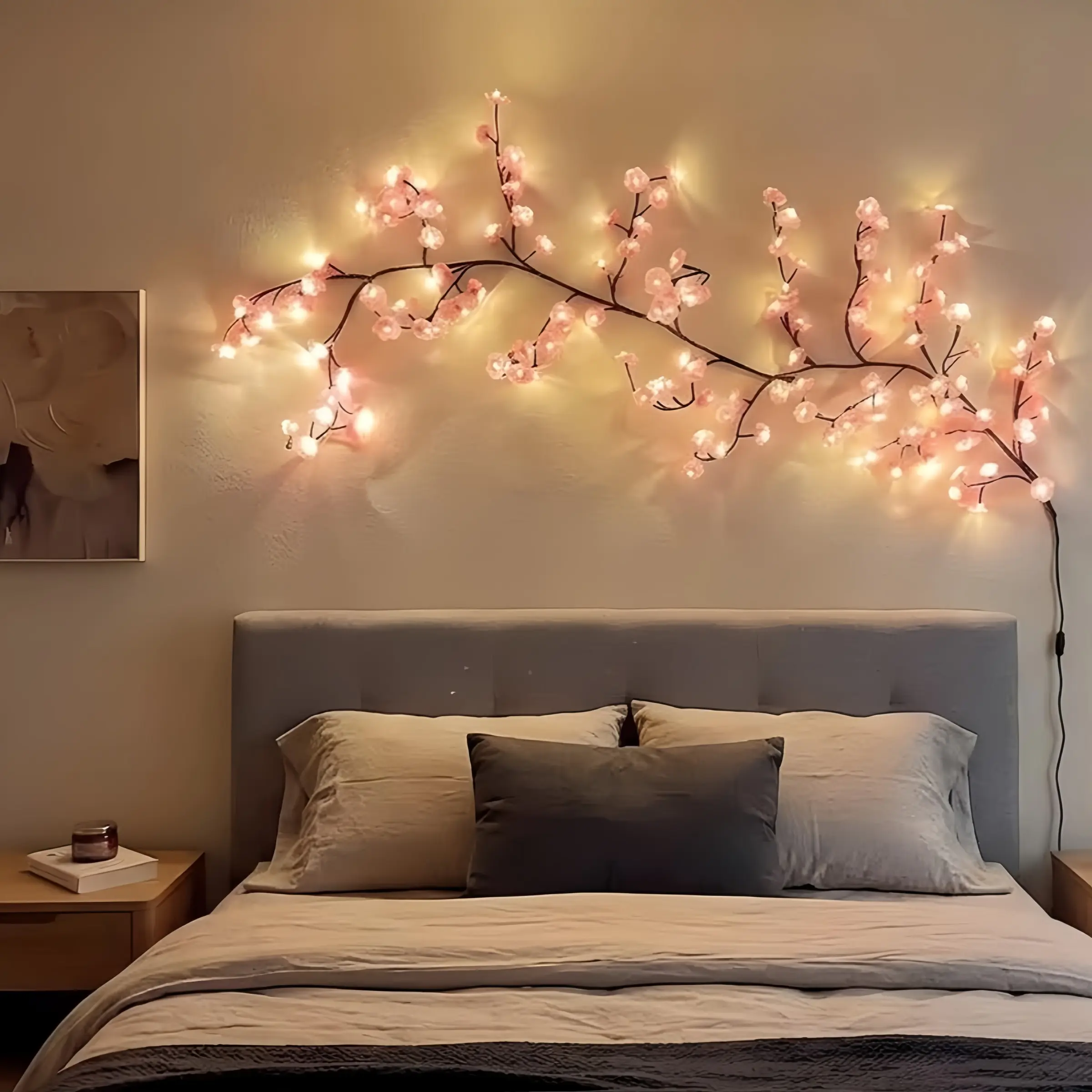 96 LED Cherry Blossom Branch Lights, USB Powered, 190cm Indoor Decor, 18 Clips & 10 Replacement Flowers, Living Room, Bedroom, Party Decor