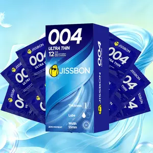 Jissbon 0.04mm Ultra Thin Condoms 55mm Large Size 12 Pack Natural Latex Lubricated