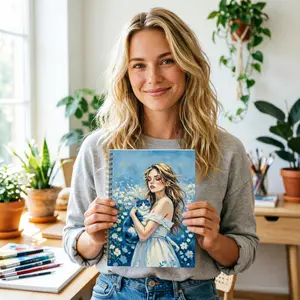 2027-2030 Monthly Planner, Spiral Bound - A5 Size, Cute Blue Floral Cat Girl Cover with Oil Painting Style, Designed for Women and Girls, 124 Thick Pages, Dated Diary, Great for Notes, Journaling, and Gifting