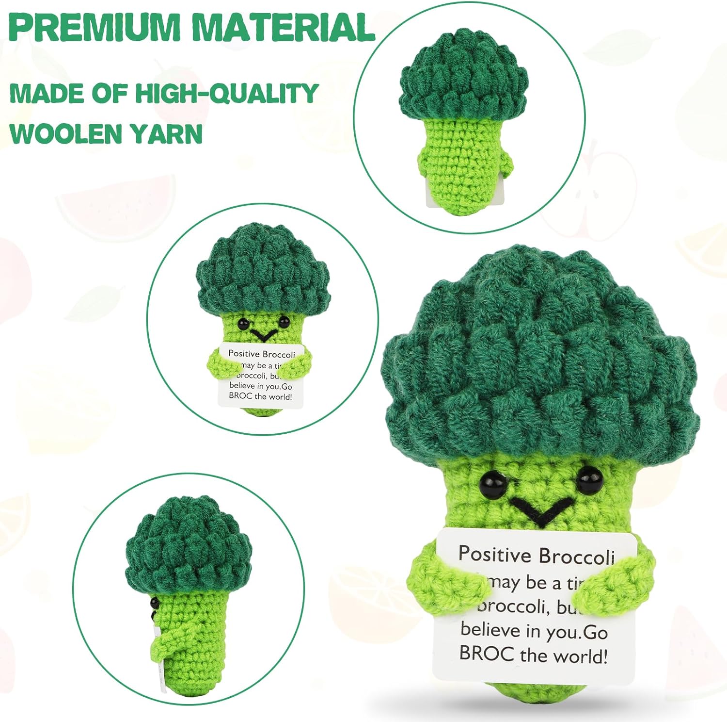 Handmade Emotional Support Pickle Cucumber Crochet Doll with Inspirational Cards, Cute Knitted Funny Pickle Potato Companion Gift, Perfect for Friend Birthday, Holiday Surprises and Adorable Broccoli Hoedia Home Decor to Bring Joy and Encouragement