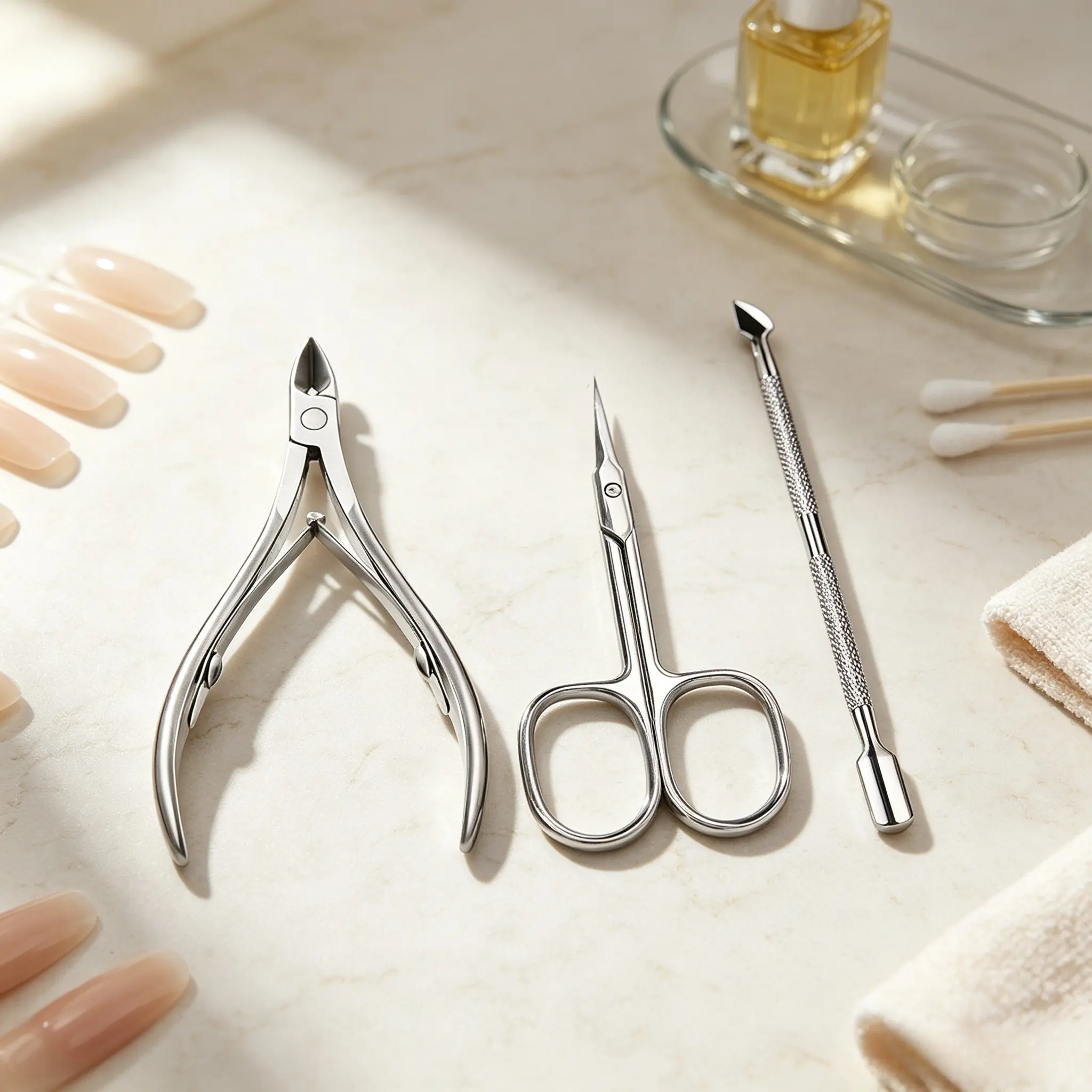 3/4Pcs Stainless Steel Professional Manicure Kit Cuticle Nipper Pointed Beauty Scissors Double End Cuticle Pusher V-Shape Cuticle Trimmer Salon Home Dead Skin Hangnail Removal Nail Care Tools