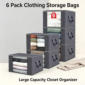 16-Gallon Clothing Storage Bags, 6-Pack, Foldable Storage Organizer | Heavy-Duty Collapsible Closet Organizers with Reinforced Handles | Clothes, Blankets, Seasonal & Holiday Storage (Dark Gray)