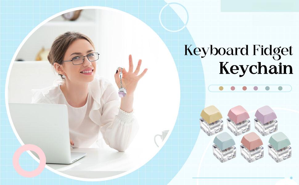 6-Pack Keyboard Clicker Fidget Keychain – Button Stress Relief Toy in Macaron Colors. Decompression Gifts for Adults to Pass Time & Relax. Portable & Addictive Fun.