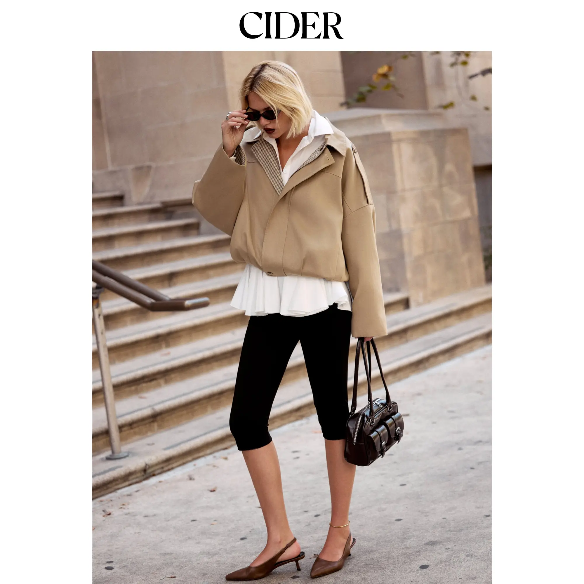 Cider Reversible Cotton-blend Check Batwing Sleeve Jacket