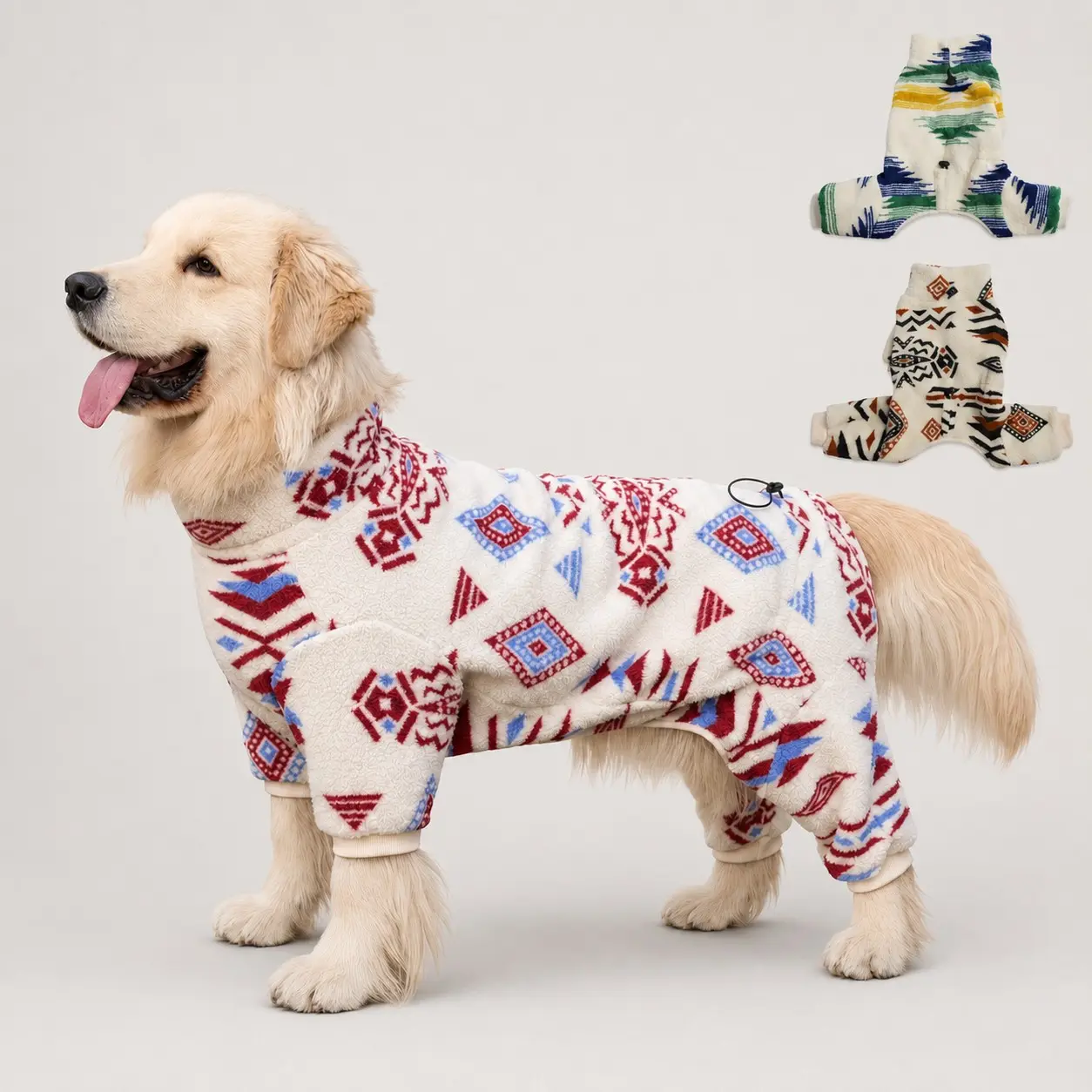 Koogal Pet Dog High Neck Pajamas, Adjustable Neck and Back, Fleece Lined Warm Winter Clothes for Small to Large Dogs and Cats