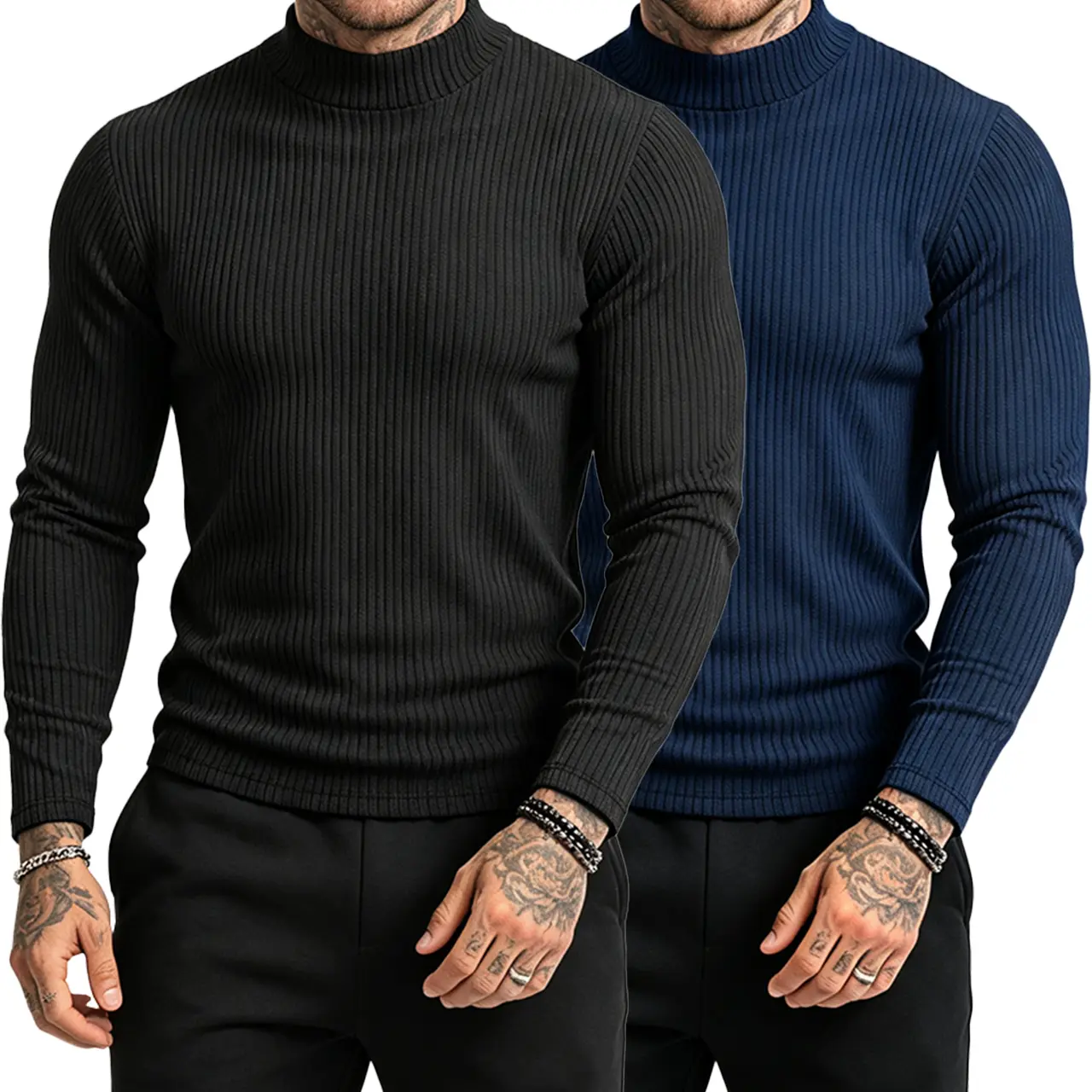 Men's Knitwear Top, Long Sleeve Mock Neck Plain Thermal Shirt for Casual Streetwear Layering, 1 or 2 Pack, Menswear, Layering Top