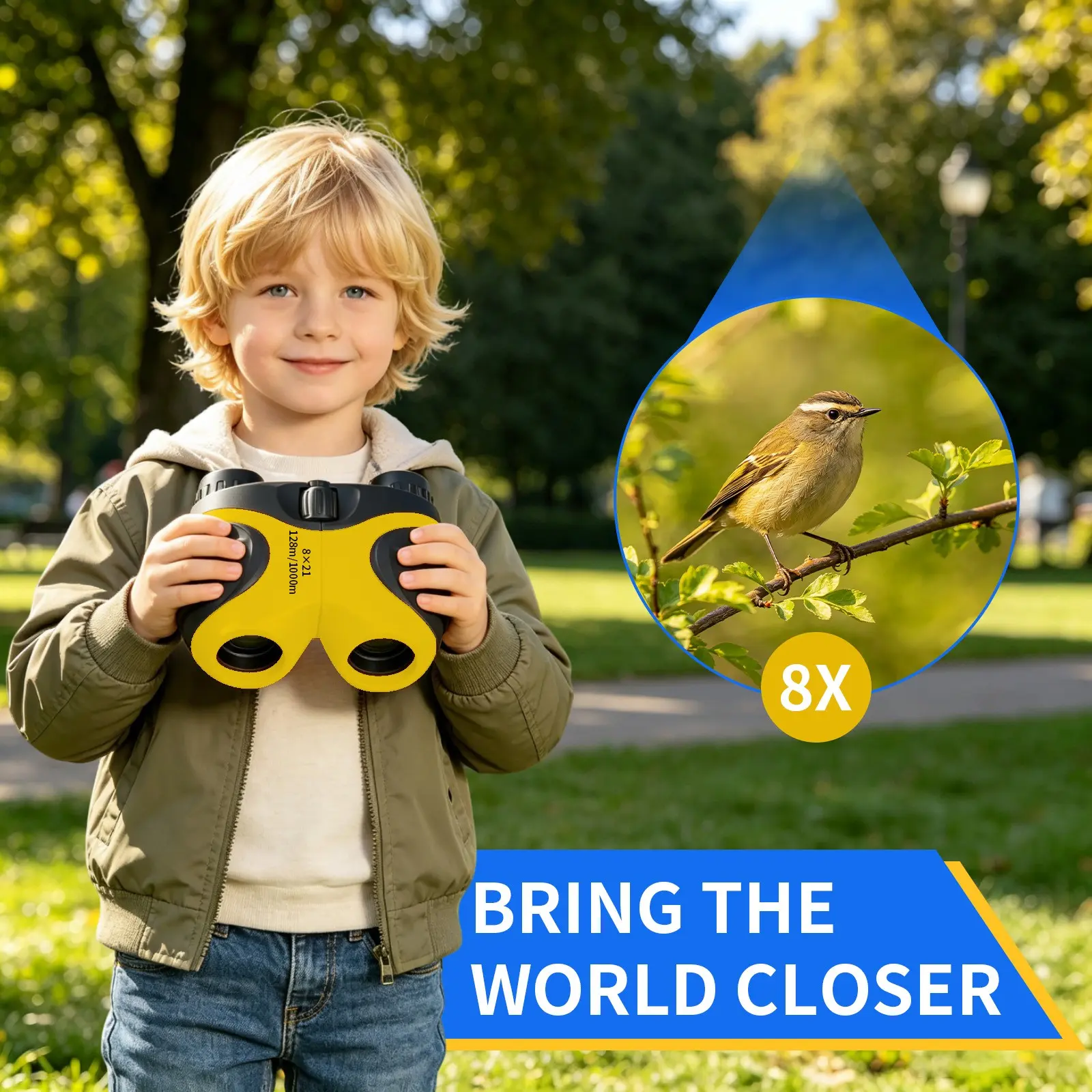8x21 Binoculars with Adjustable Focus Lightweight Shockproof Outdoor Telescope Soft Rubber Grip Compact Binoculars for Bird Watching Hiking Gift for Boys Girls