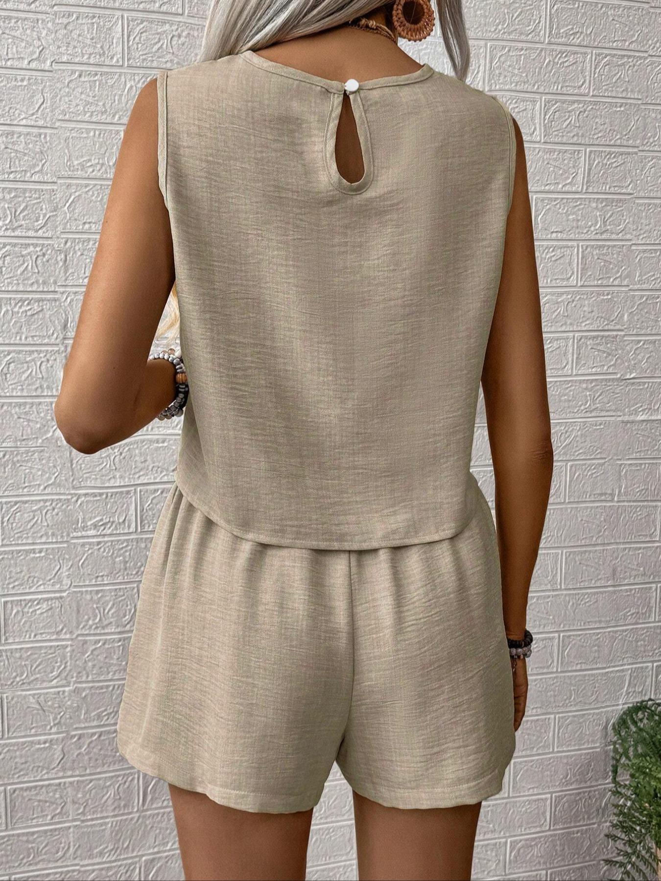 Women's Solid Color Crop Top & Shorts Two-Piece Set, Casual Fashion Cozy Matching Clothing Set for Daily Outdoor Wear, Ladies Summer Clothes