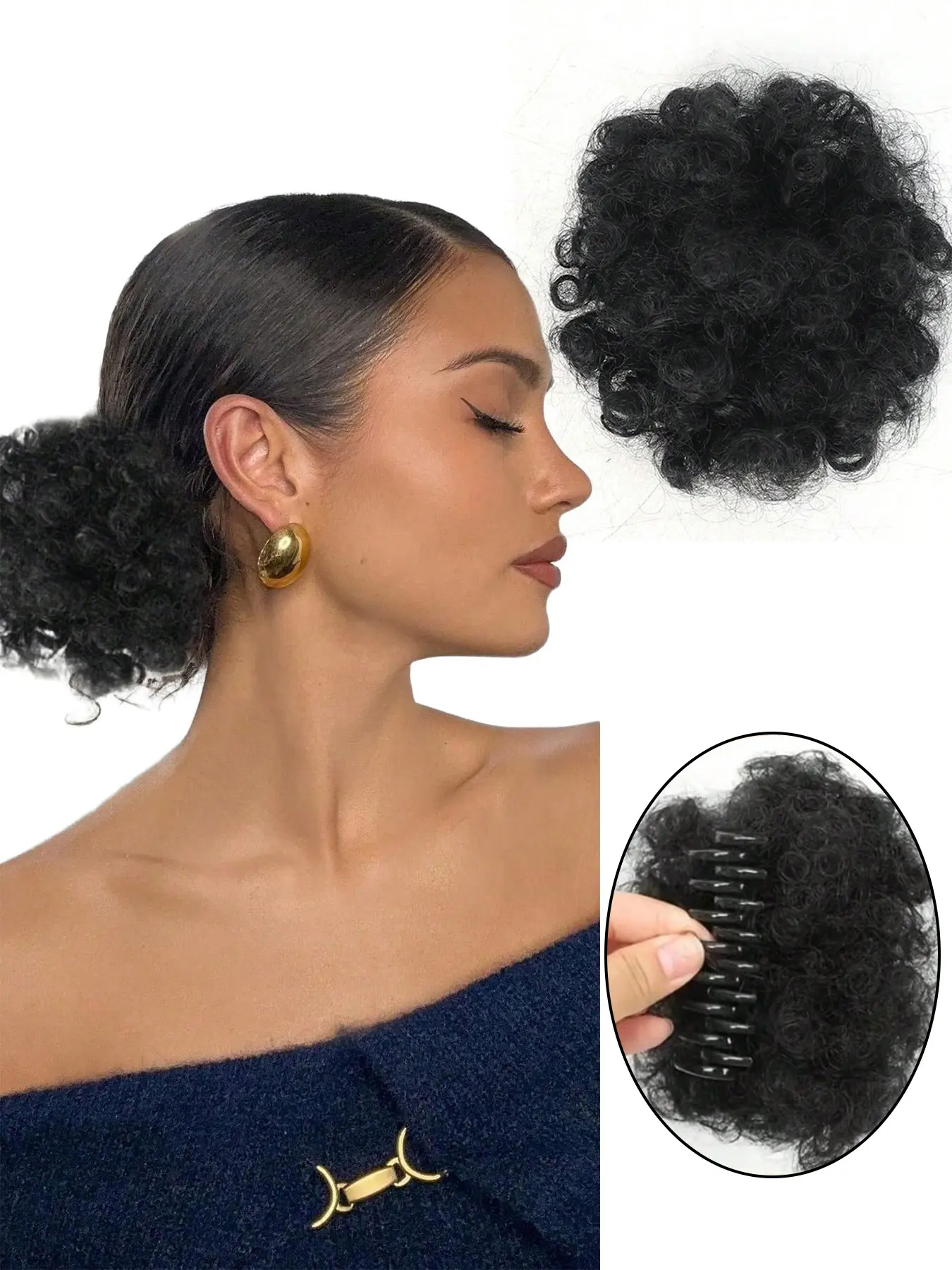 Black Afro Kinky Curly Hair Extensions Claw Clip Hair Buns Heat-Resistant Synthetic Fiber Hairpieces African Puff Bun Clip Hair Extension, Suitable for Women'S Daily And Party Use