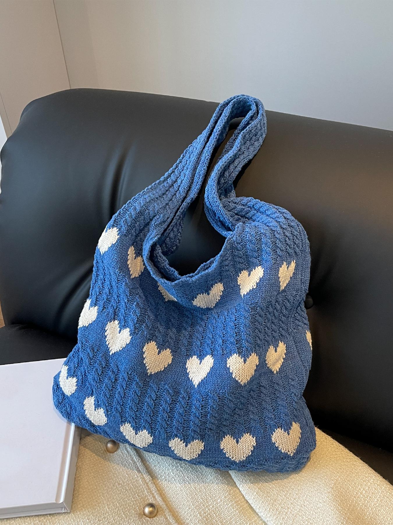 Heart Pattern Crochet Summer Tote Bag for Women, Summer 2024 Large Everything Tote Bag, Large Beach Bags, Trendy High Quality Everyday Shoulder Bag for Daily
