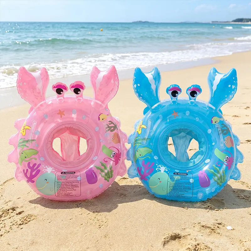 PVC Inflatable Crab-Shaped Baby Swim Seat Ring, Anti-Flip Toddler Float with Mesh Seat, for Pool & Beach Water Activities, Fits Kids Under 50 lbs (Sports & Outdoor Swimming Training Equipment)
