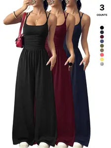 Women's Sleeveless Casual Fitted Lightweight Jumpsuit, Plain Pattern Lougwear, Wide Leg Baggy Pants Romper, One Piece Sweatsuit for All Seasons