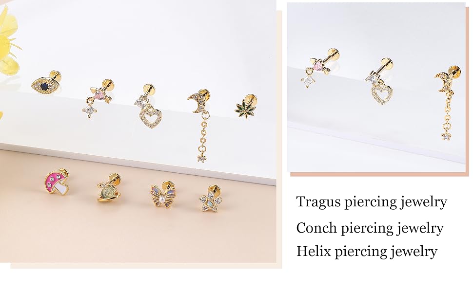 Sanfenly 9 Pcs Steel Cartilage Tragus Earrings for Women Gold Tragus Cartilage Helix Conch Piercing Jewelry 16G Surgical Stainless Cartilage Labret Jewelry Helix Tragus Piercing Cute Flower Butterfly Ear Piercing Stud Sanfenly 9 Pcs Steel Cartilage Tragus Earrings for Women Gold Tragus Cartilage Helix Conch Piercing Jewelry 16G Surgical Stainless Cartilage Labret Jewelry Helix Tragus Piercing Cute Flower Butterfly Ear Piercing Stud