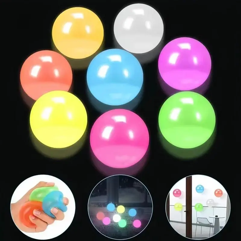 2Pcs Luminous Sticky Ball Toys Glow In The Dark Sticky Dark Ceiling Wall Balls Decompression Squeeze Toy For Adults Gifts