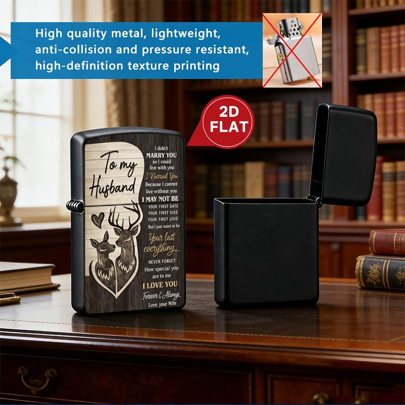 To My Husband Plastic Cigarette Case & Metal Lighter Shell Set, Deer Couple Love Letter Design, Romantic Wedding Anniversary Gift for Men from Wife