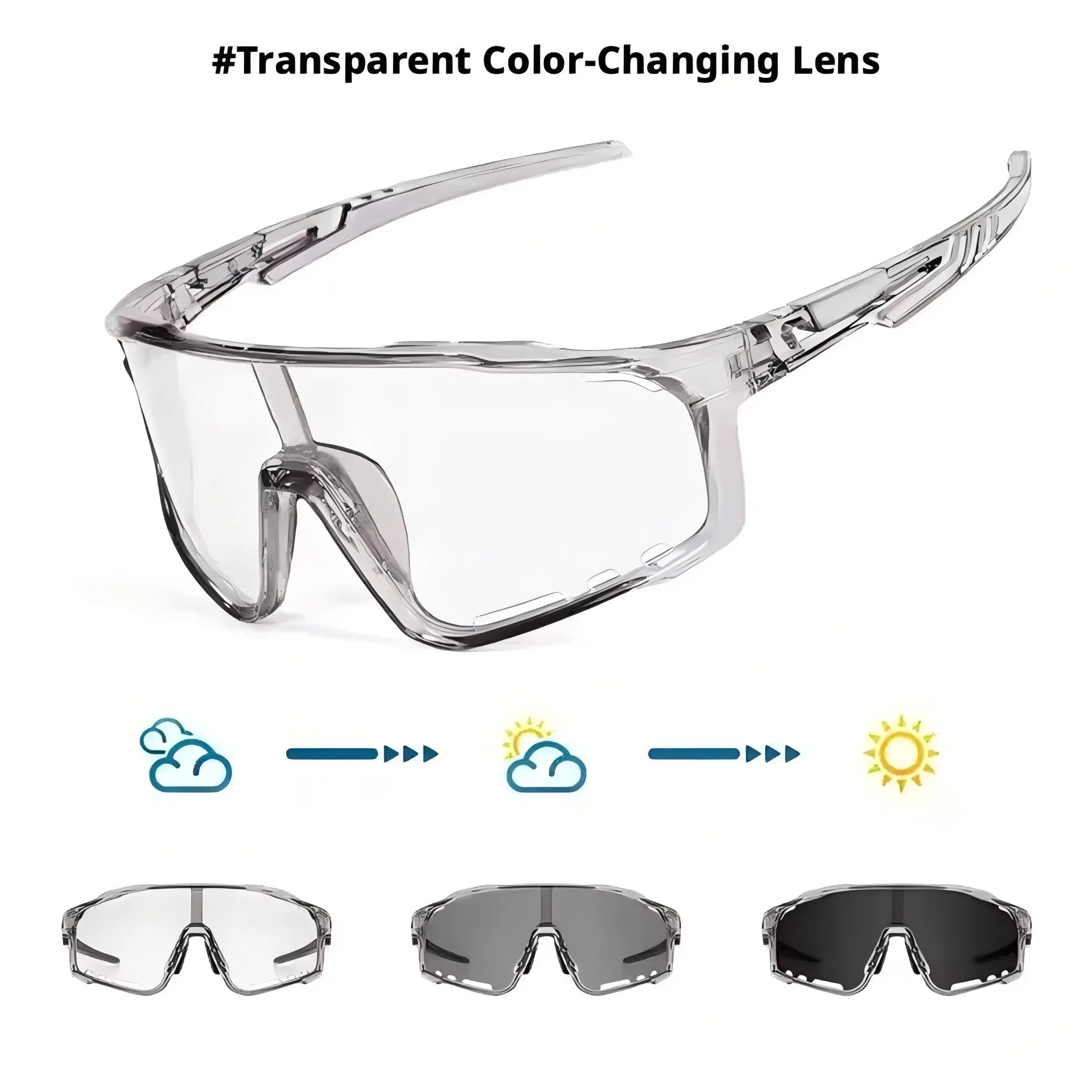 Unisex Color-Changing Sunglasses, Windproof, Ideal for Road Biking, Outdoor Sports, UV Protection, Cycling Glasses, Hiking, Skiing