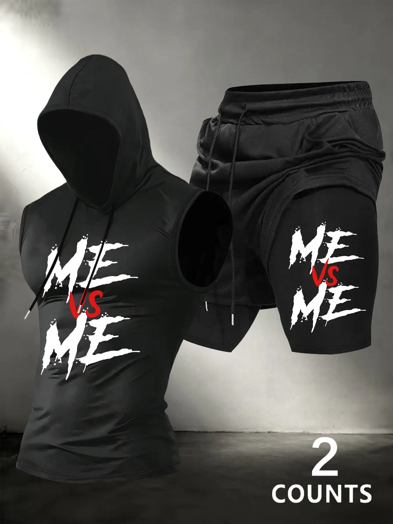 Men's Hot Sale Letter Graphic Print Sleeveless Hoodie And Shorts Set, Letter Printed Sports Fitness Outfit, Athleisure Set, Training Running Tracksuit, 2 Pieces Casual Suit For Outdoor Workout And Daily Wear#TwoPiecesOutfit#TikTokFashion