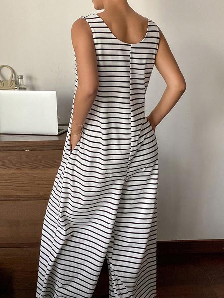 Women's Striped Print   Jumpsuit, Casual Comfy Sleeveless Jumpsuit for Spring & Fall, Women's Jumpsuit for Daily Wear