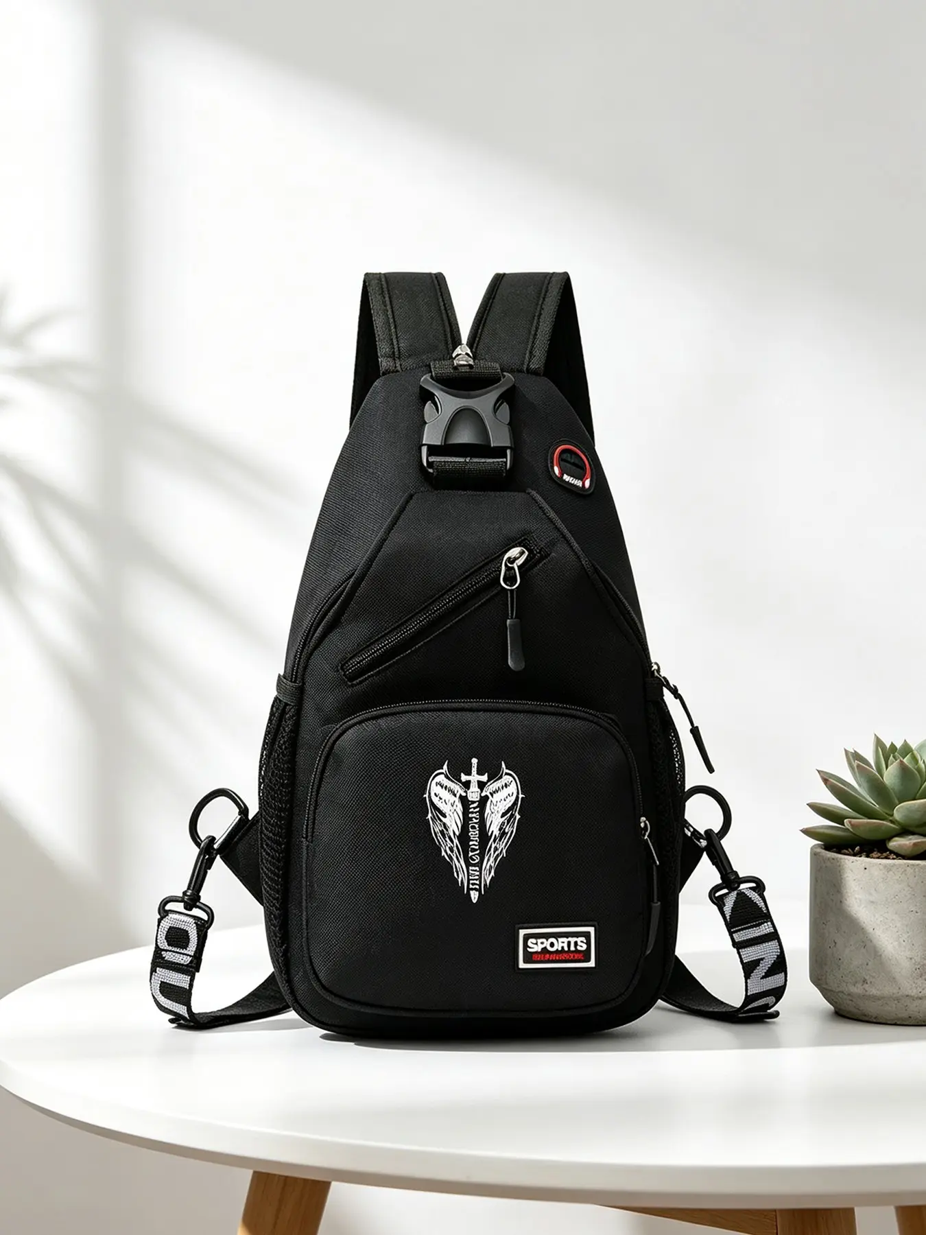 Her Guardian Print Messenger Bag for Men, Punk Style Crossbody Backpack, All-Season Dark Multifunctional Chest Bag, Trendy Small Shoulder Bag