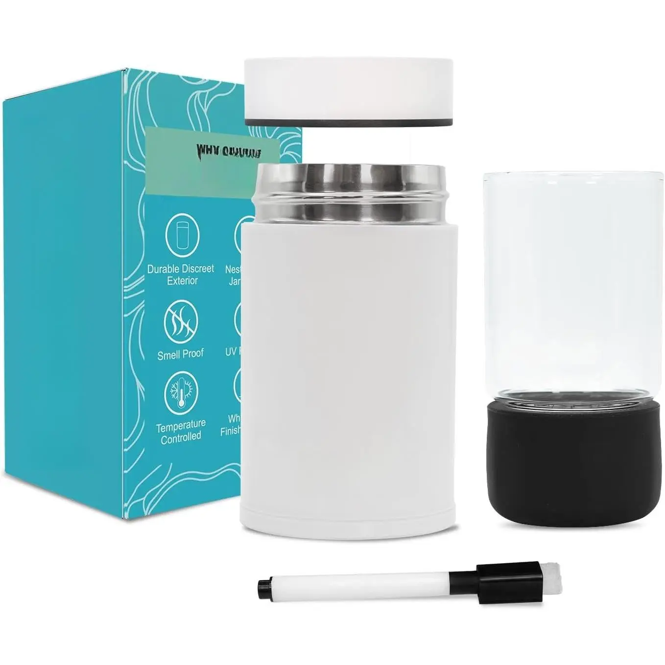 Mini Airtight Storage Container - Vacuum Sealed Insulated w Nested Glass Jar - UV Protection, Temperature Controlled Stainless - 100 ml (1/4 Oz)