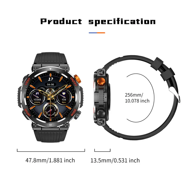 Military Smartwatches (Call Reception/Number Dialing) with LED Flashlight 1.46-inch High-Definition Outdoor Tactical Strong Smart Watch for Sports and Fitness Tracking, Weather , Information Push Voice Assistant, Clock Display Suitable for IOS and Android