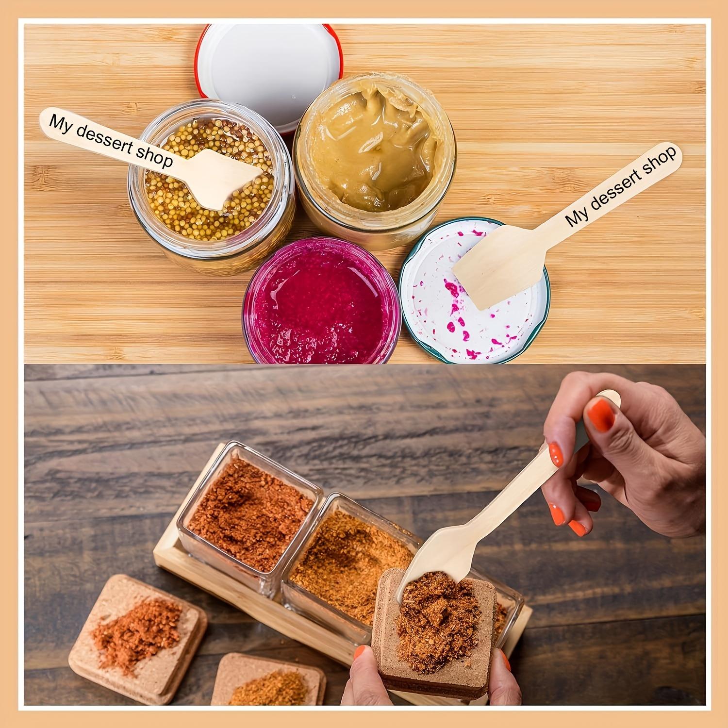 200pcs Personalized Wooden Dessert Spoons, Laser-Engraved Disposable Tasting Square Spoons for Bath Salts, Teaspoons for Honey, Suitable for Christmas, Birthdays, Weddings, And Family Coffee Dessert Dining