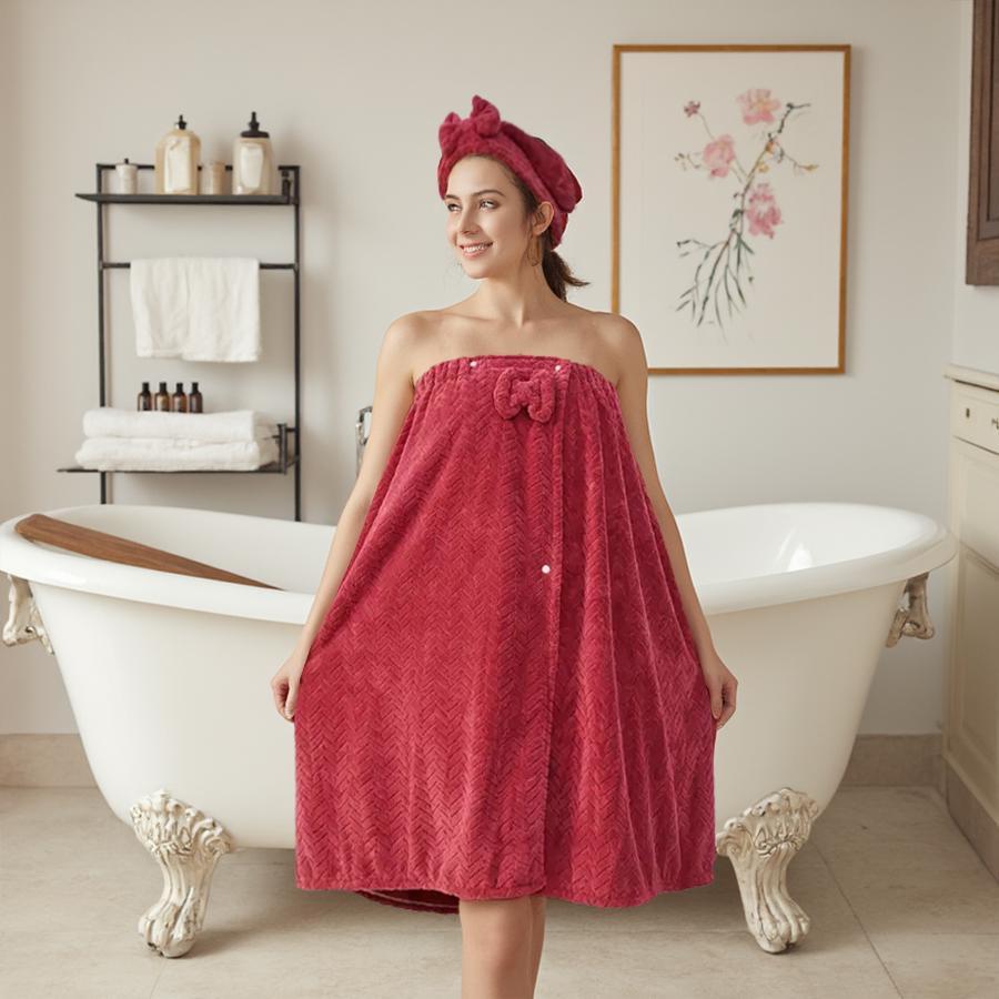 Plus Size Solid Color Bath Towel, 2 Counts/set Adjustable Bathrobe with Pocket, Soft Water Absorbent Bathrobe for Bathroom, Premium Absorbent Towel Set， expandable towel，travel towel