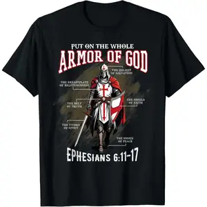 Women's Full Armor of God Christian Bible Verse Casual Round Neck T-Shirt, Menswear Streetwear Top Gift