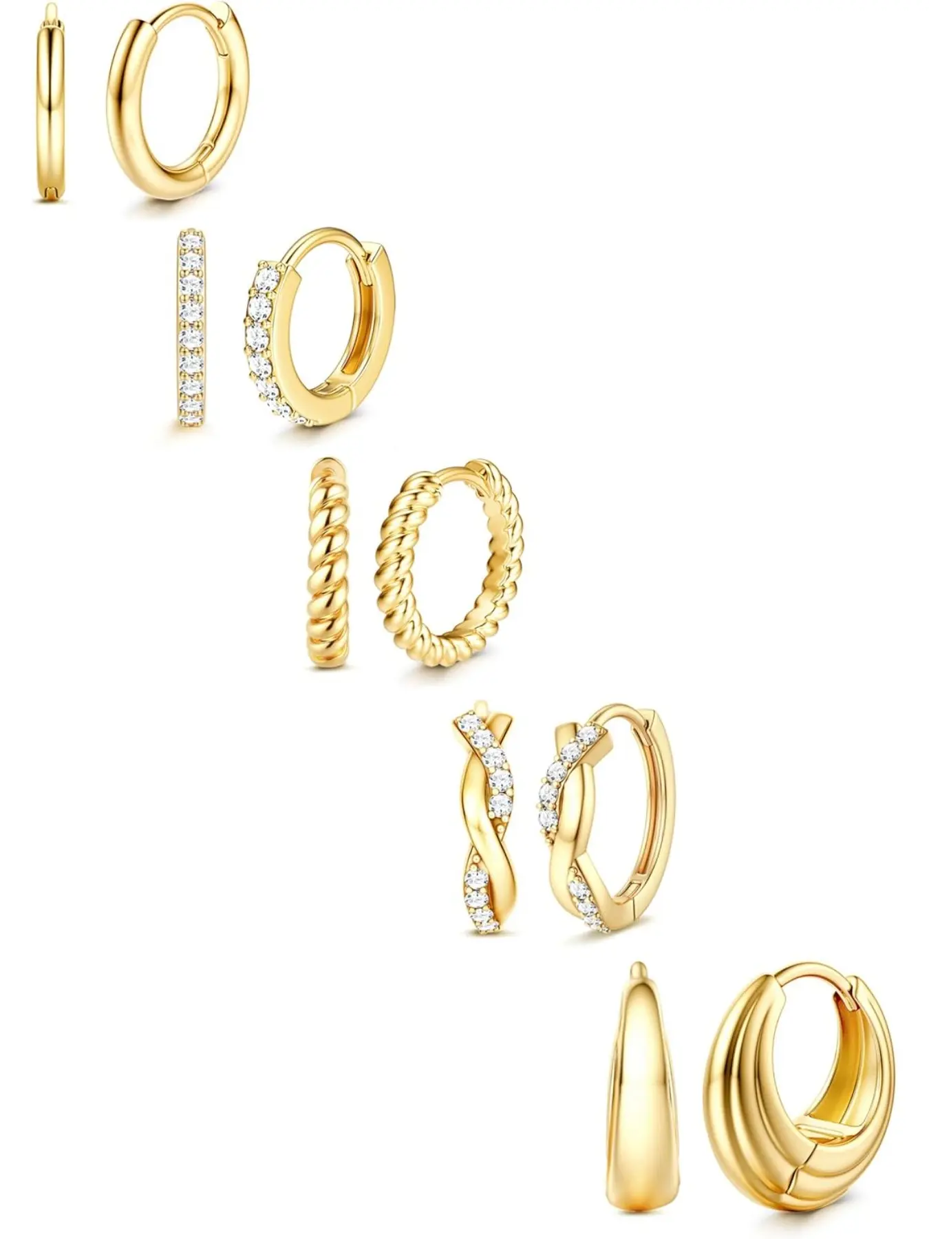 Small Gold Hoop Earrings for Women, Hypoallergenic & Lightweight Huggie Earring Non Tarnish Trendy 14K Gold Plated Earrings Cartilage Earring Sets for Multiple Piercing