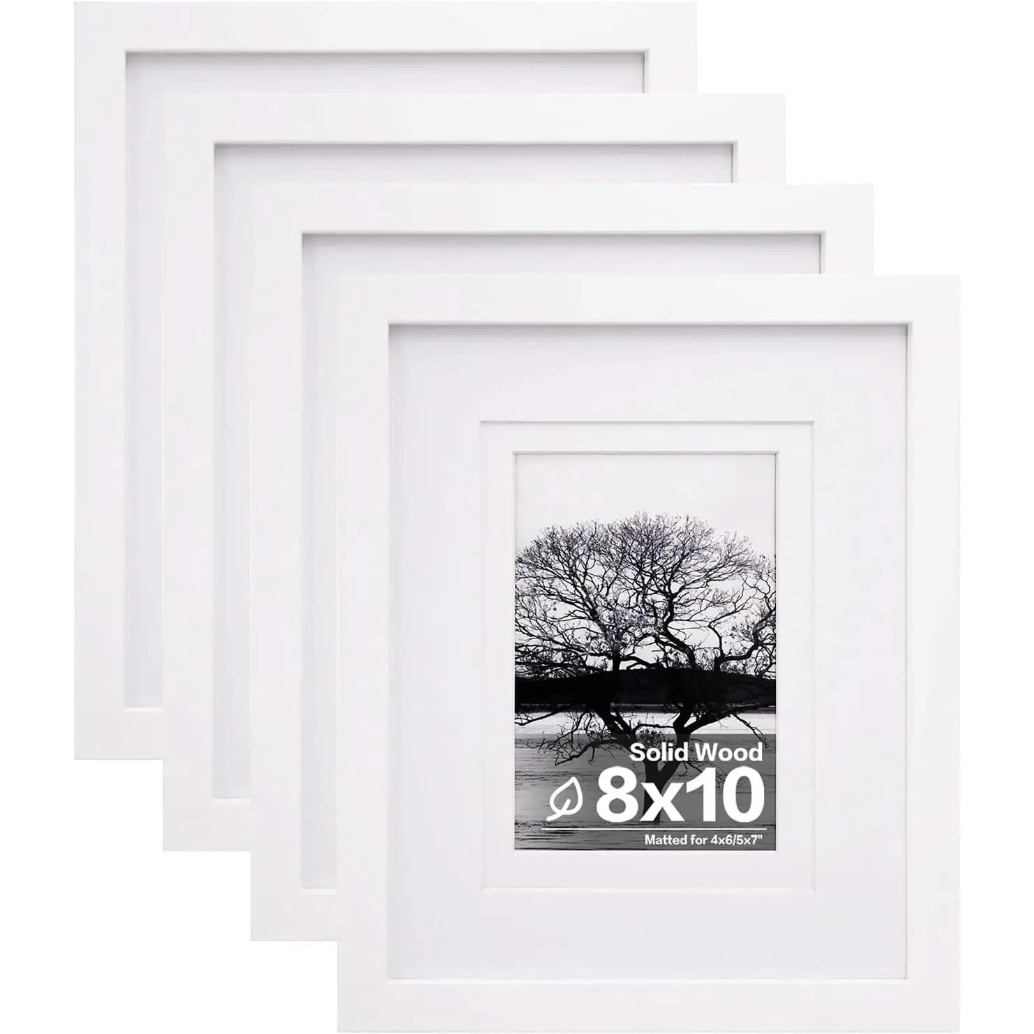 White Solid Wood 8x10 Picture Frames Set of 4 with Plexiglass, 4x6 and 5x7 with Mat or 8x10 Without Mat, Tabletop Display and Wall MountingGift