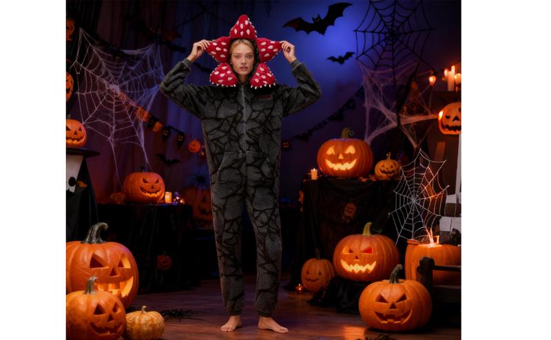 Novelty Demogorgon Onesie Costume | Stranger Things Pajamas for Adults & Kids | Hooded Jumpsuit Christmas Sleepwear, Fleece PJS for Cosplay, New Year Gifts