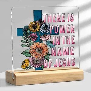 Christian Gifts for Women, Bible Verse Acrylic Plaque, Jesus Name Cross Desk Sign, Religious Room Decor, Home Office Decor, Birthday Gift, Christmas Gift