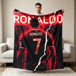 Soccer Inspired Plush Flannel Blanket, Cristiano Ronaldo Style Soft Cozy Warm Throw Blanket, Soccer Fan Gift For Adults And Children, Lightweight Comfortable Blanket For Bedroom Sofa Couch Living Room Home Decor, Birthday Holiday Gift Idea