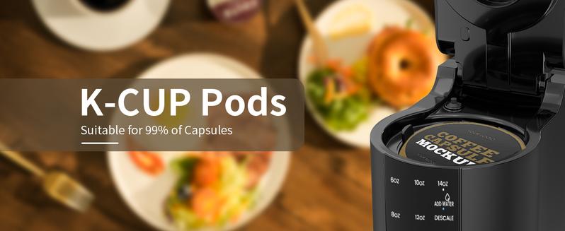 Kismile Single Serve Coffee Maker, 2 in 1 Pod Coffee Maker for K-Cup & Ground, 6 to 14oz Brew Sizes, 40oz Removable Water Reservoir, LCD Screen, Self-Cleaning, Black