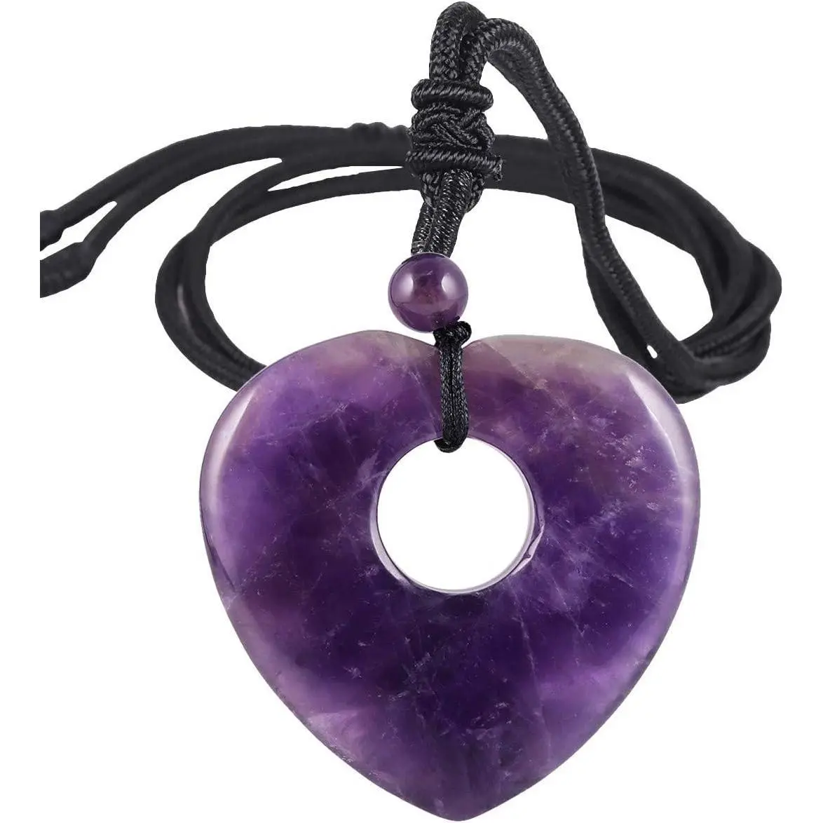 Natural Stone Heart Necklace for Women Men, Genuine Crystal Lucky Coin Pendant, Peace Symbol Amulet Jewelry with 18-28" Adjustable Cord, Gift Ideas, Genuine Crystals