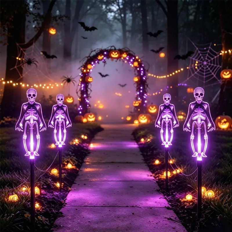 1-to-2 Solar Halloween Garden Lights, 3D Spooky Skull Outdoor Decor Lamps, Solar Powered Skull Pathway Stake Lights, Halloween Ornament Gift for Cemetery, Yard, House & Holiday Party Decoration, Halloween Decorations Outdoor