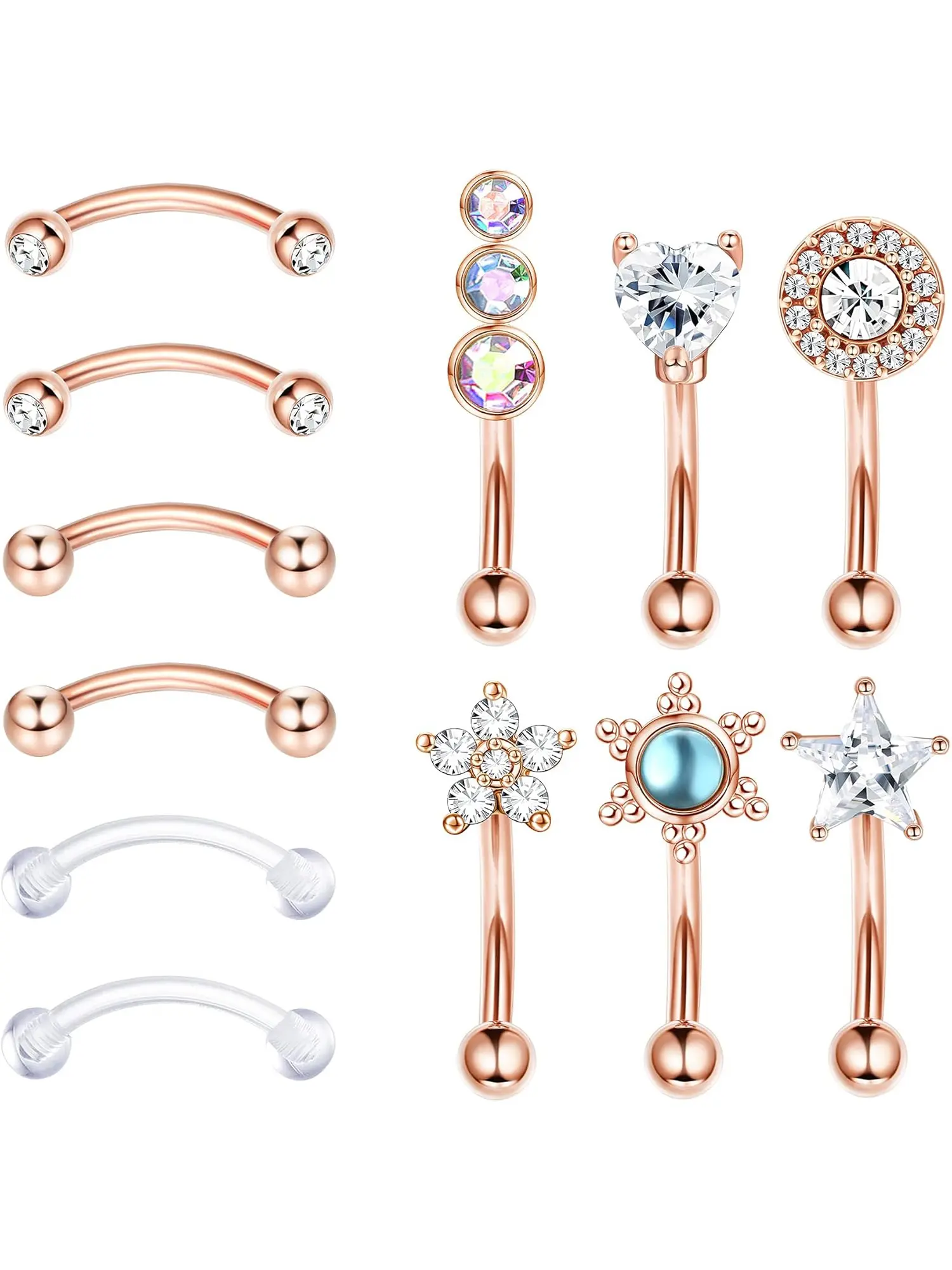 12Pcs 16G  Eyebrow Rings Rook Daith Earring Set Lip Ring Barbell Curved Ring Cartilage Tragus Earring Body Piercing for Women Men
