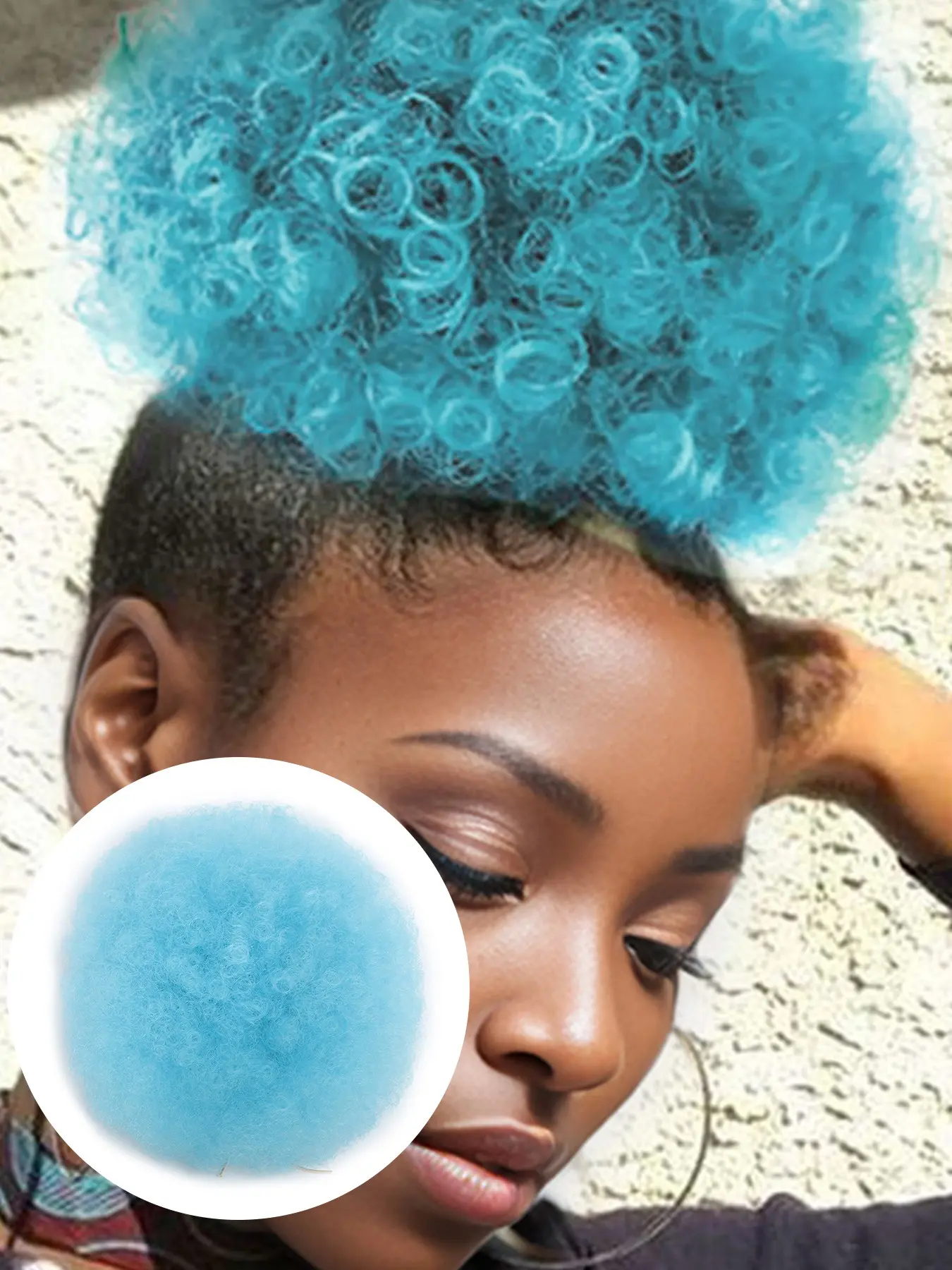 Blue 1-Pack Afro Curly Hair Bun Ponytail Extension, 8-Inch Synthetic Fiber Afro Puff Ponytail. Short Kinky Curly Drawstring Puff Bun for Black Women, Natural Hair, Daily Wear.