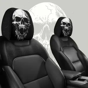 Gothic Skull Print Car Headrest Covers, Unisex All-Season, Halloween Decor, Long Trip Stress Relief, Ideal Gift for Family or Friends