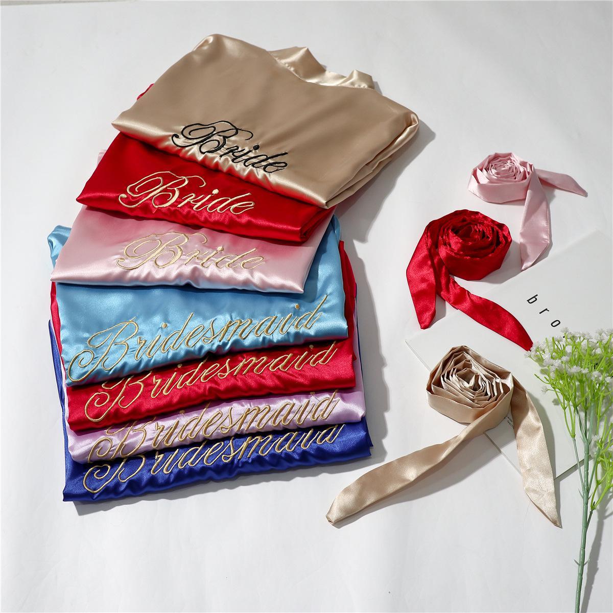 Bride Bridesmaid Wedding Robe Embroidery Kimono Bathrobe Gown Nightgown Casual Satin Short Women Sexy Nightwear Sleepwear
