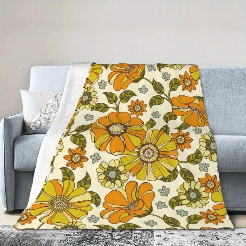 1pc Extra Large Fluffy Blanket - Super Soft Plush All-Season Bedspread/Throw - Mustard Yellow, Orange, Green, Brown - for Couch, Bed, Home Decor - Luxury Flannel Bedding - Valentine'S Day Gift Idea - Large 51.2x59.1 Inches - Cozy Living Room & Bedro