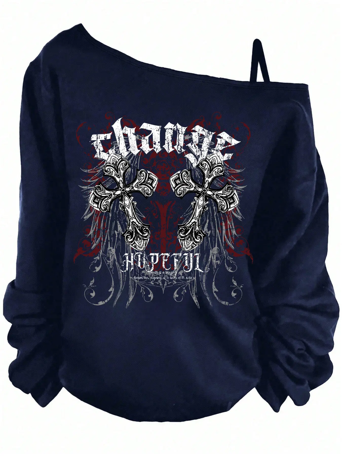 Halloween Women's Fall New Design Asymmetrical Shoulder Loose Fit Long Sleeve T-Shirt, Casual Comfortable Skull Print Top, Essential Wardrobe Piece