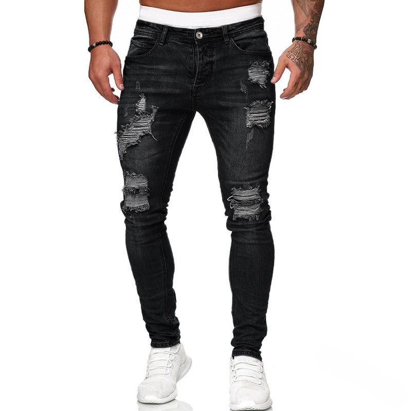 Men’S Casual Slim-Fit Denim For Streetwear Fans Suitable For Daily Wear And City Use Medium Elasticity Medium Weight Soft And Comfortable With A Distressed Look Men’S Solid-Color Multicolor High Street Low Rise jeans