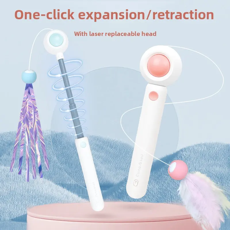 1-Click Auto Rewind Laser Teaser Wand with Rebound Cord - Indoor Interactive Pet Exercise Toy for Boredom Relief, Cat Supplies