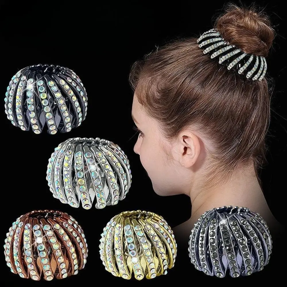 Women's Fashion 5-Piece Full Rhinestone Hair Claw Full Set - Sparkly Bun Maker, Ponytail Clip, Bird's Nest Accessory for Weddings, Hair Clips, Hairstyle Accessory