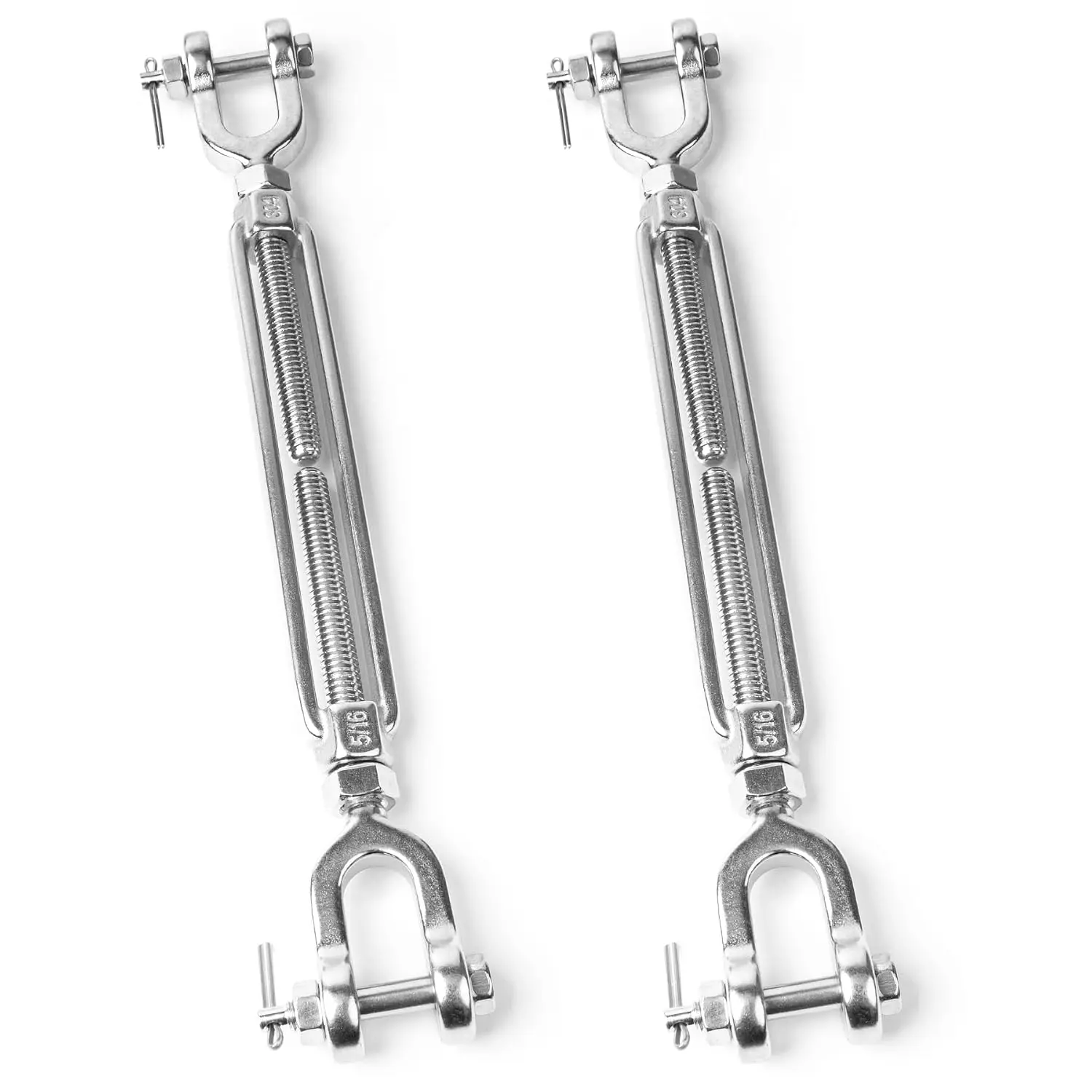 2 count M8 Turnbuckle 5/16" 304 Stainless Steel Jaw and Jaw Turnbuckle Tensioner, Heavy Duty  Tensioner, 2160 LBS Working Load Limit, Adjustable Turnbuckles for Cables Wire, Clothesline, Shade Sail