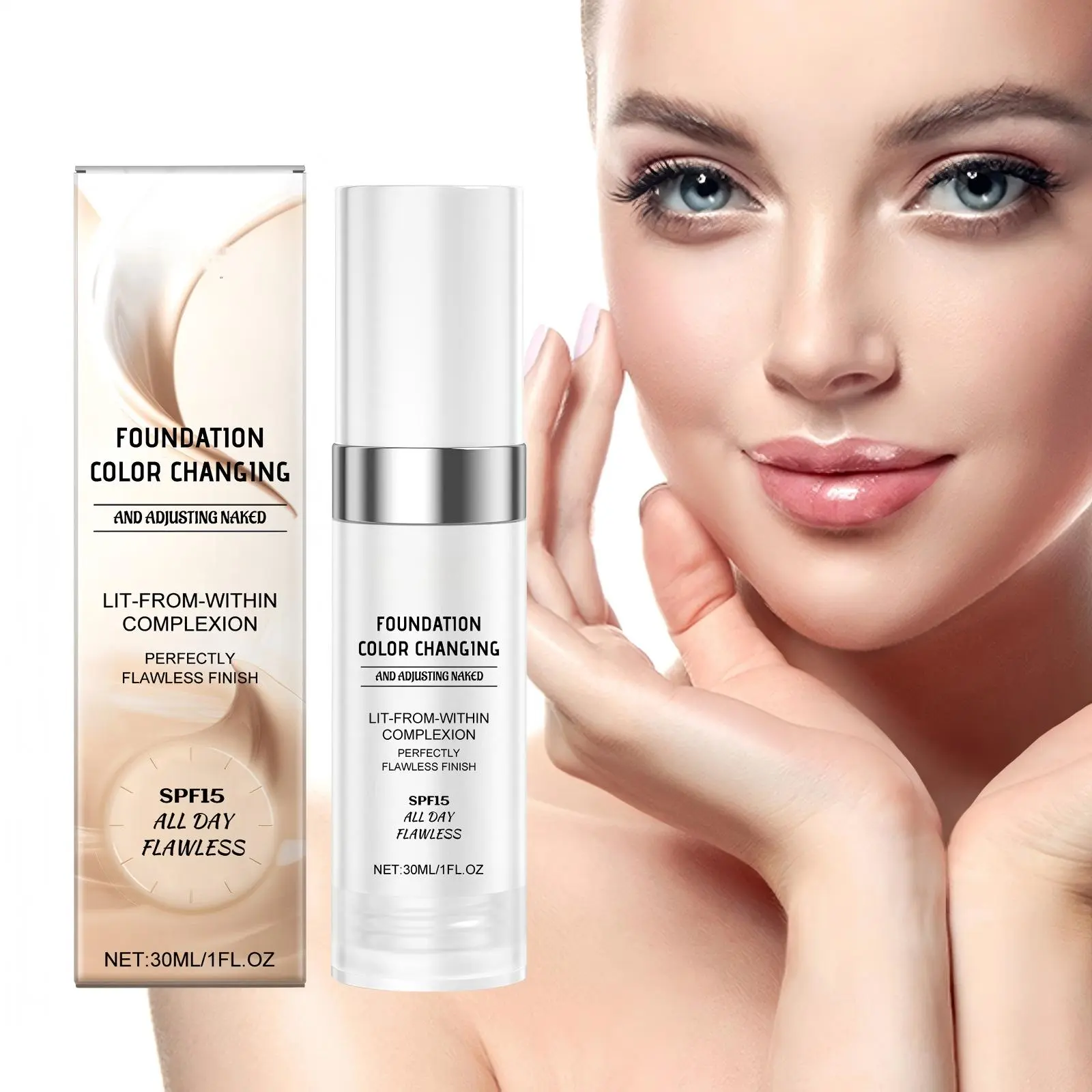 Warm-Tone Color Changing Foundation Stick, 2-in-1 Base & Concealer with Detachable Brush, Long Lasting All-Day Hydrating Coverage