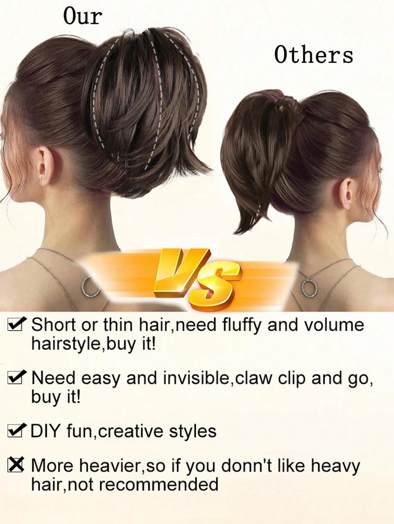 10 Inch Messy Bun Hair Piece,Straight Fake Chignon,Claw Clip In Short Ponytail Extension,Heat Resistant Synthetic Ponytail Extensions For Women,Party Daily Use