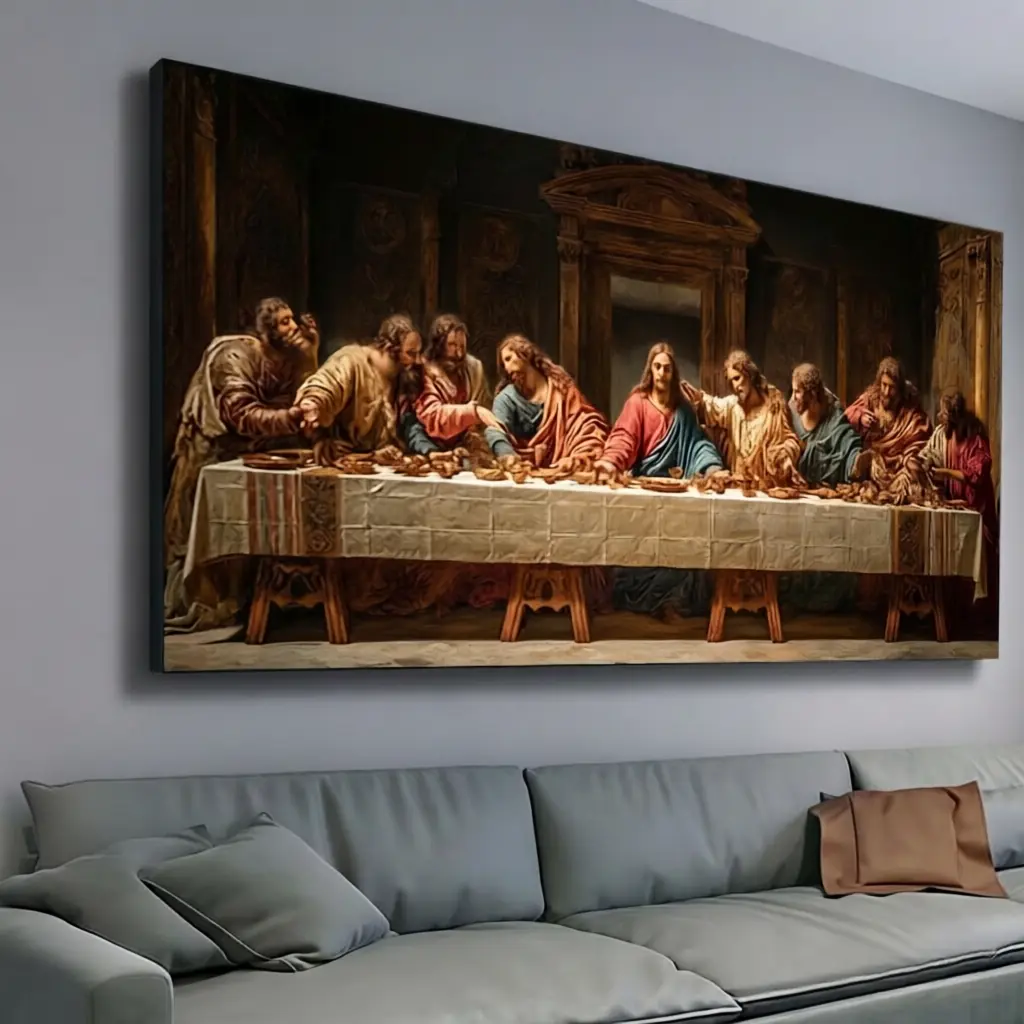 Large-Sized Flat-Print "The Last Supper" Artistic Photo Wall Art, Religious Symbol Print Wall Arts, Modern Realistic Home Decor for Living Room, Christmas Gift Option wall decor whimsy decor wall art posters, Graphic Print Design, Artwork